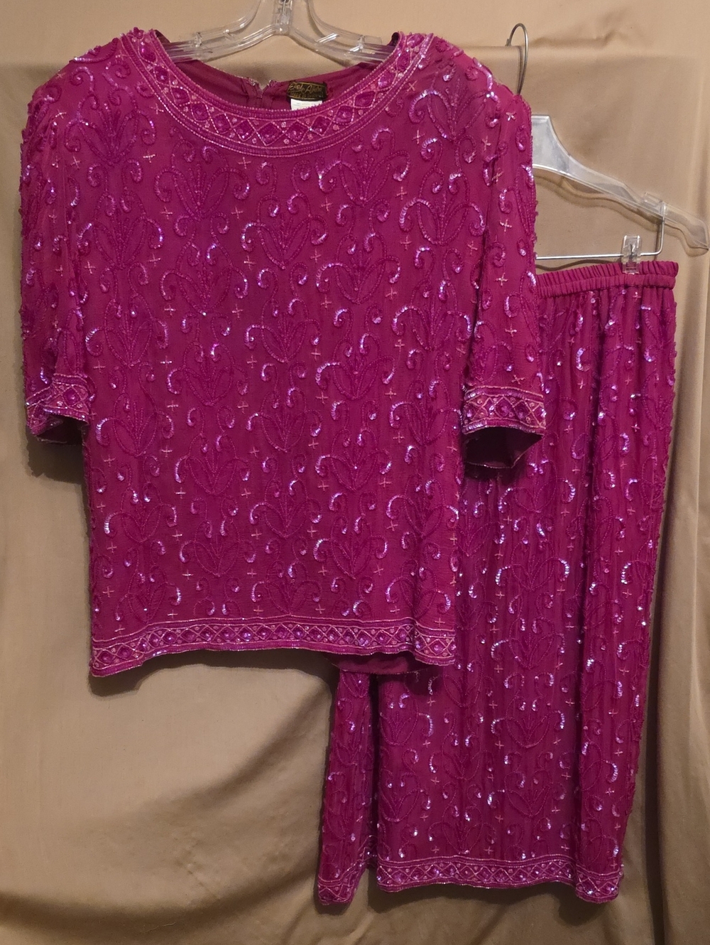 Womens' Eve's Allure Bright Pink Beaded Blouse & Skirt